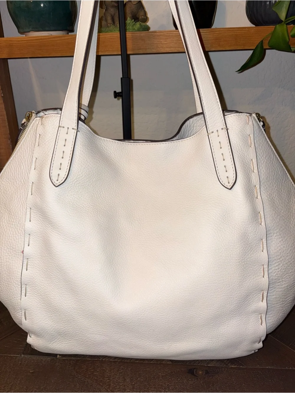 Dooney & Bourke Florentine White Leather Large Zip Gusset Tote Bag NWOT